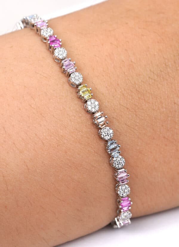 Colorful Zircon Stones Set in Sterling Silver Tennis Rainbow Bracelet - Image 2