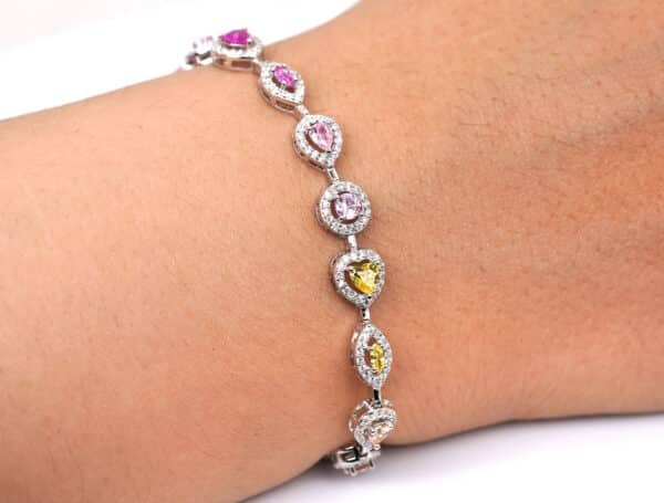 Colorful Rainbow Zircon Stone Bracelet in Sterling Silver with 18 Unique Shapes