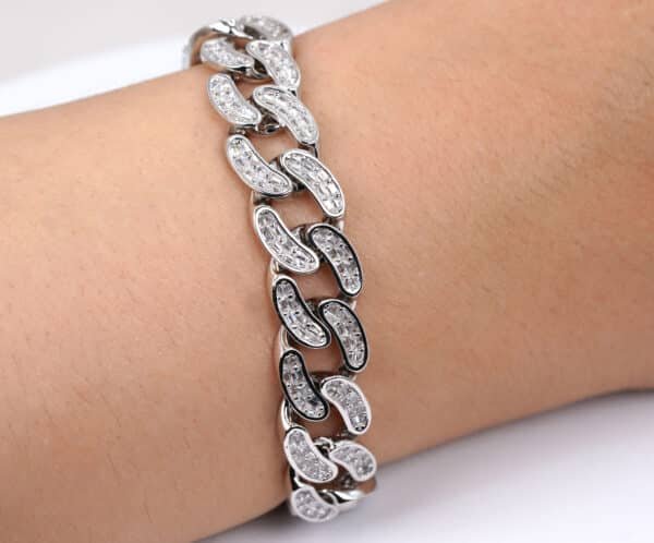 Bold and Glamorous Sterling Silver Bracelet with Sparkling Zircon Stones and Secure Locking Clasp