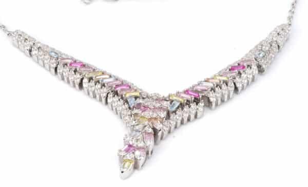 Colorful Zircon Sterling Silver Necklace: Vibrant Rainbow Stones, 10g of Beauty - Image 4