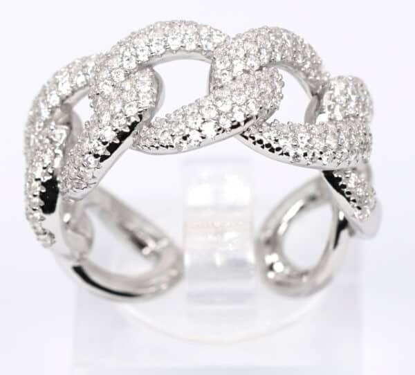 Sterling Silver Ring with Zircon Stones and Free-Hanging Chain Design - Image 5