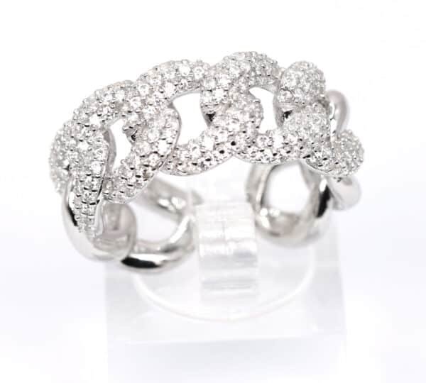 Elegant Sterling Silver Solid chain ring with zircon stone with Dangling Zircon Stone Accent - Image 5