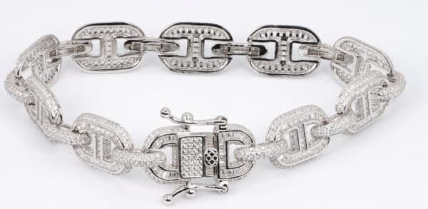 Chunky Sterling Silver Chain Bracelet with Dazzling Zircon Accents - Image 4