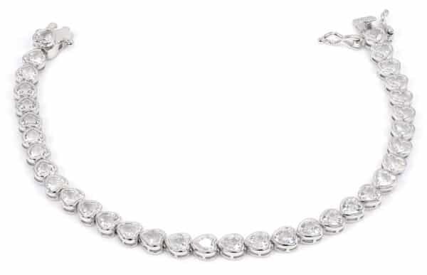 Sparkling Heart-Linked Sterling Silver Tennis Bracelet with 34 Zircon Stones - Image 5