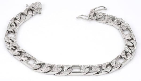 Zircon-Studded Sterling Silver Chain Bracelet: A Unique Design Featuring 5 Large Chains Linked by Smaller Chain - Image 4