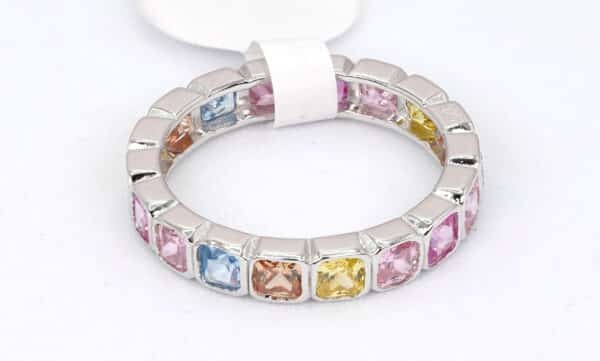 Vibrant Rainbow Square Sterling Silver Ring with Sparkling Zircon Stones - Image 6