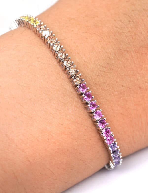 Rainbow Radiance: Sterling Silver Bracelet with Multicolored Gemstones - Image 5