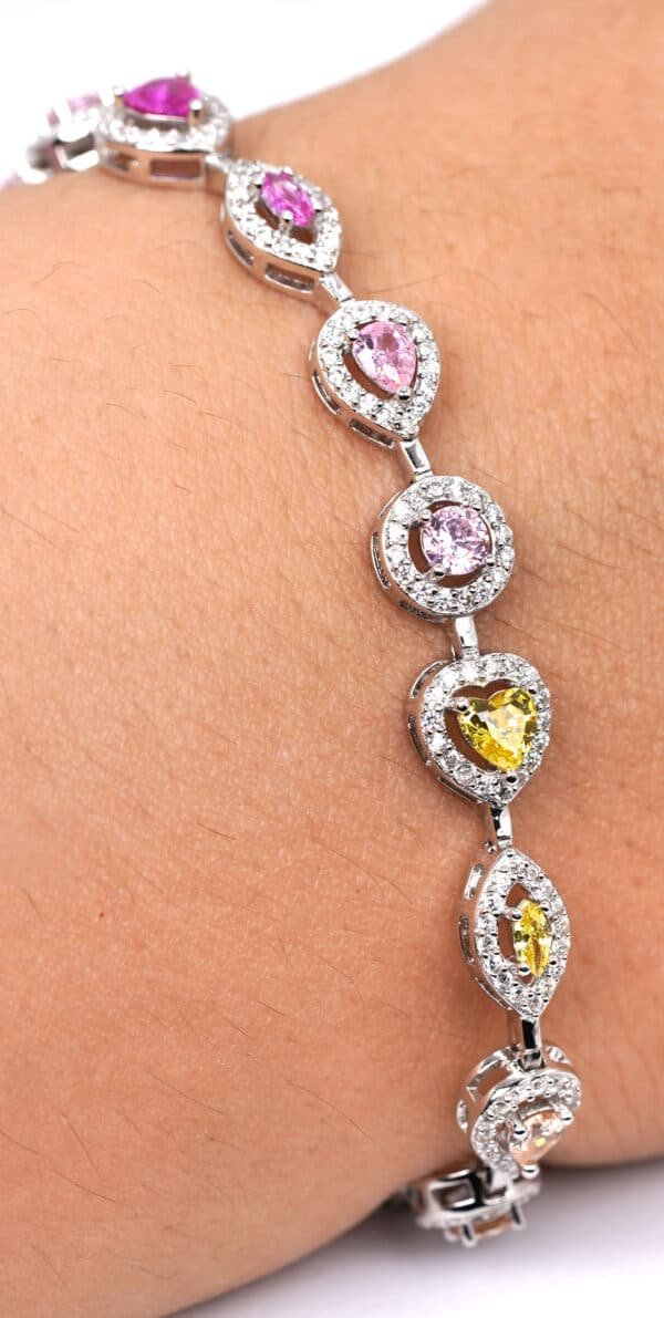 Colorful Rainbow Zircon Stone Bracelet in Sterling Silver with 18 Unique Shapes - Image 6