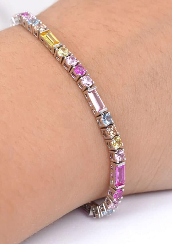 Exquisite Sterling Silver Bracelet with Colorful Diamond Shapes and Large Rectangular Multi-Color Stones - Image 5