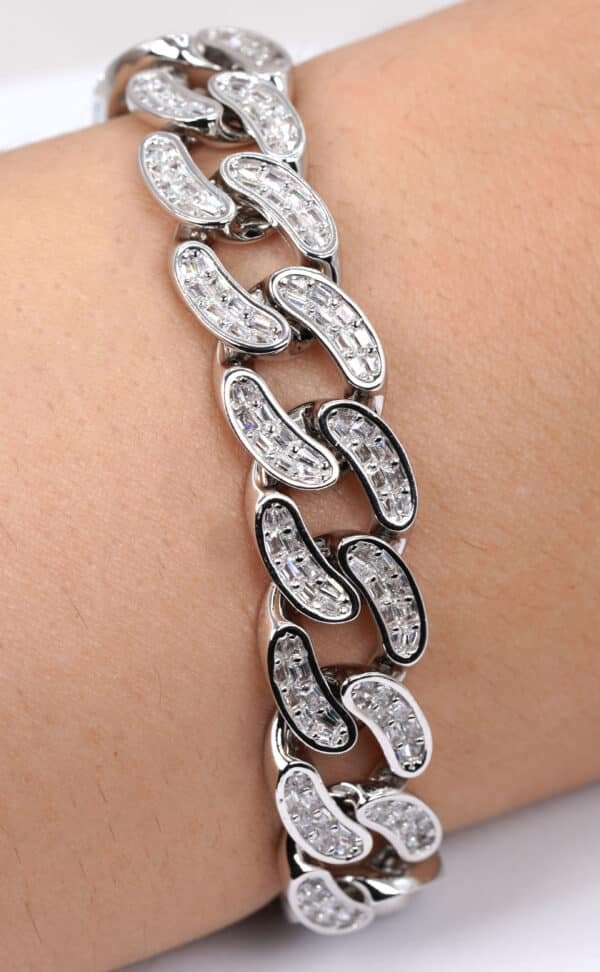Bold and Glamorous Sterling Silver Bracelet with Sparkling Zircon Stones and Secure Locking Clasp - Image 5