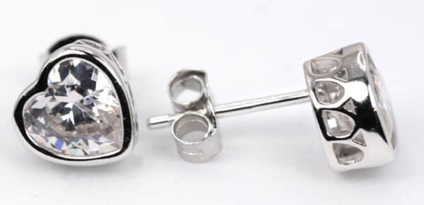 Sparkling Sterling Silver Heart-Shaped Stud Earrings with Zircon Stones - Image 6