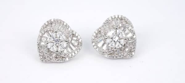 Sparkling Heart Shaped Sterling Silver Stud Earrings with Zircon Stones