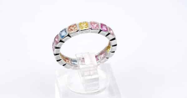Vibrant Rainbow Square Sterling Silver Ring with Sparkling Zircon Stones - Image 7
