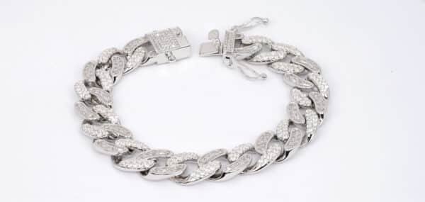 Unique Sterling Silver Chain Bracelet with Stamped and Diamond-Shaped Zircon Stones - Image 5
