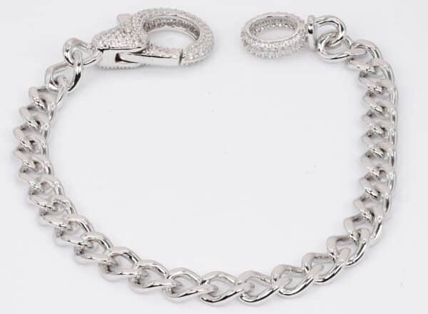 Bold and Elegant Sterling Silver Bracelet with Sparkling Zircon Stones and Chunky Hook Clasp - Image 6