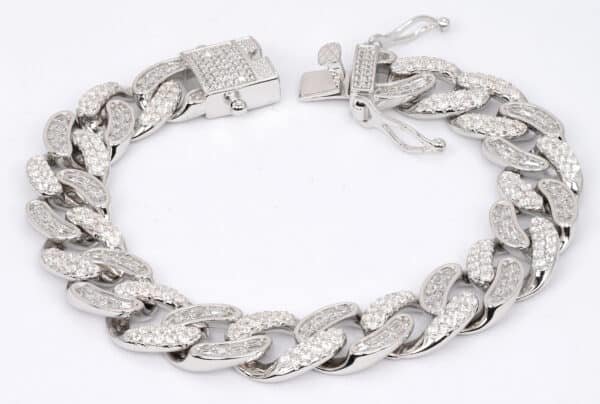 Unique Sterling Silver Chain Bracelet with Stamped and Diamond-Shaped Zircon Stones - Image 6