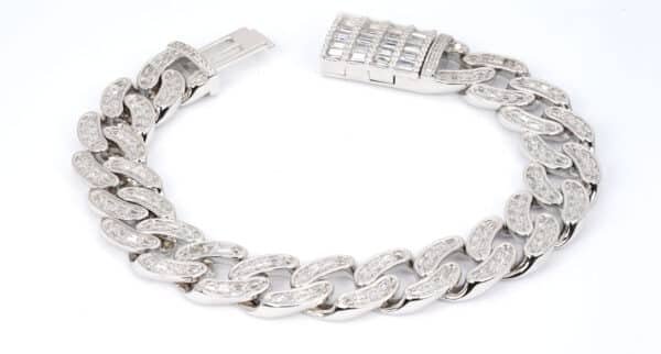 Bold and Glamorous Sterling Silver Bracelet with Sparkling Zircon Stones and Secure Locking Clasp - Image 6