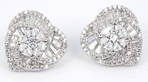 Sparkling Heart Shaped Sterling Silver Stud Earrings with Zircon Stones - Image 7