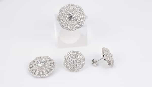 925 Sterling Silver Jewelry Set with Sparkling Zircon Stones - Ring, Necklace, and Stud Earrings