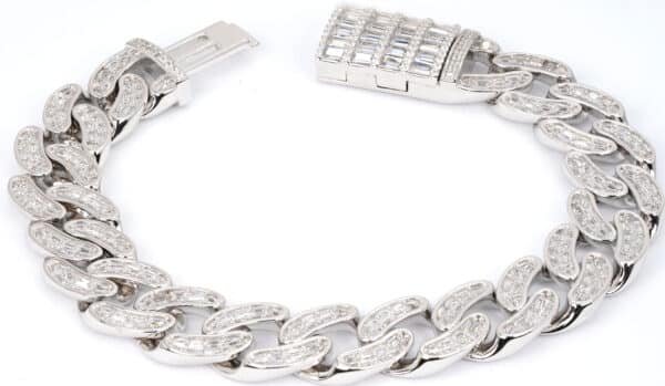 Bold and Glamorous Sterling Silver Bracelet with Sparkling Zircon Stones and Secure Locking Clasp - Image 7