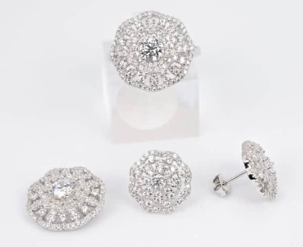 925 Sterling Silver Jewelry Set with Sparkling Zircon Stones - Ring, Necklace, and Stud Earrings - Image 9