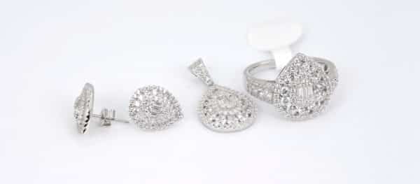 Raindrop Sterling Silver Jewelry Set with Sparkling 5A Zircon Stones jewelry set Ring, Stud Earrings, and Necklace Ensemble