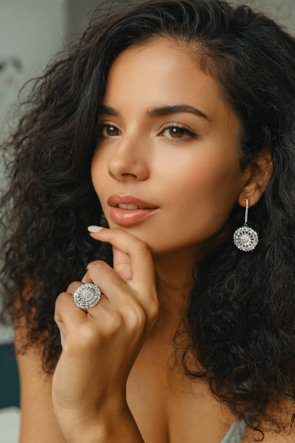 Sparkling Circle: 925 Sterling Silver Jewelry Set with 5A Cubic Zircon Stones Necklace, Ring, and Earrings - Image 2