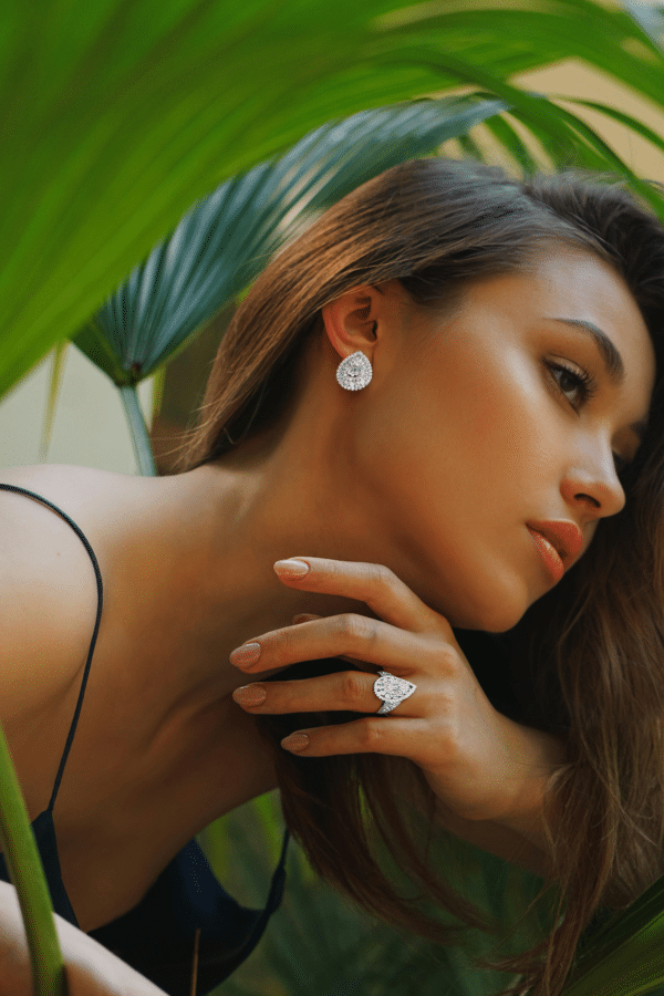 Raindrop Sterling Silver Jewelry Set with Sparkling 5A Zircon Stones jewelry set Ring, Stud Earrings, and Necklace Ensemble - Image 2