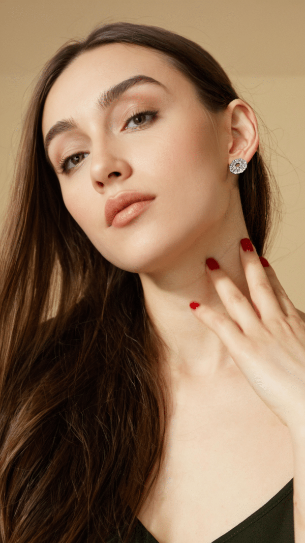 Sparkling Sterling Silver Flower Stud Earrings Adorned with Zircon Stones - Image 2