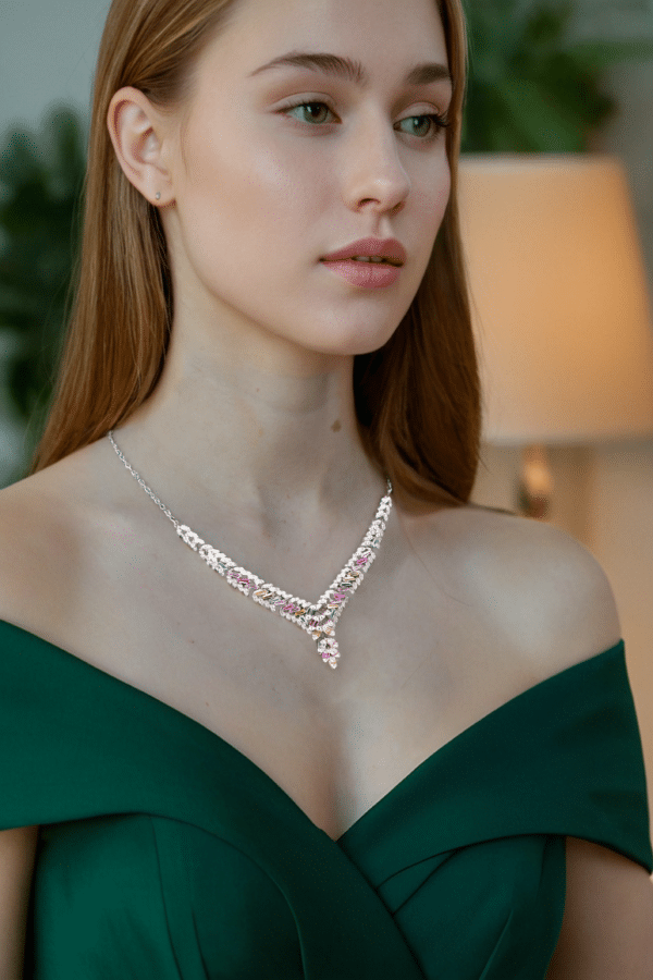 Colorful Zircon Sterling Silver Necklace: Vibrant Rainbow Stones, 10g of Beauty