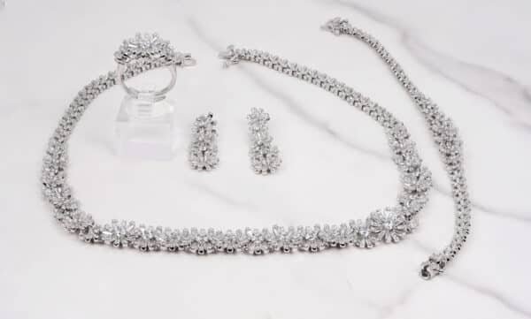 Enchanting Sterling Silver Jewelry Set with Flower Design and Zircon Stones
