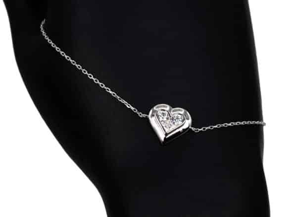 Sparkling Heart Shaped Zircon Sterling Silver Bracelet: Elegant Beauty on a Delicate Chain - Image 3