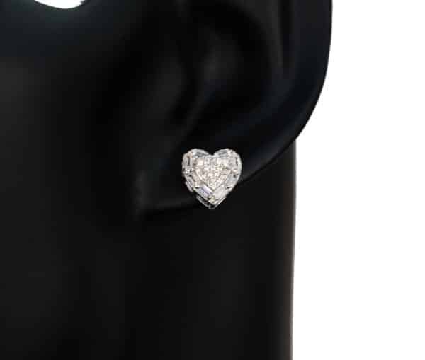 925 Sterling Silver Earrings with Heart-shaped Studs, Encrusted with Zircon Stones - Image 3
