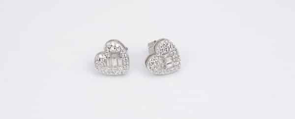 Dazzling Heart-Shaped Sterling Silver Stud Earrings with Sparkling Zircon Stones