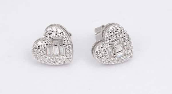 Dazzling Heart-Shaped Sterling Silver Stud Earrings with Sparkling Zircon Stones - Image 5
