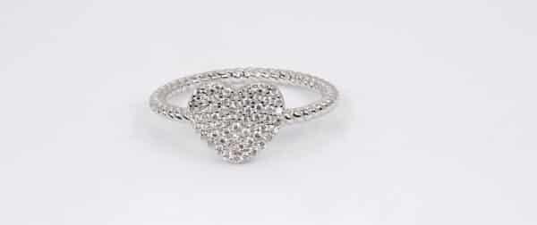 Romantic Heart-Shaped Sterling Silver Ring with Zircon Accents and Exquisite Knitted Band - Image 9