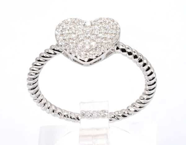 Romantic Heart-Shaped Sterling Silver Ring with Zircon Accents and Exquisite Knitted Band