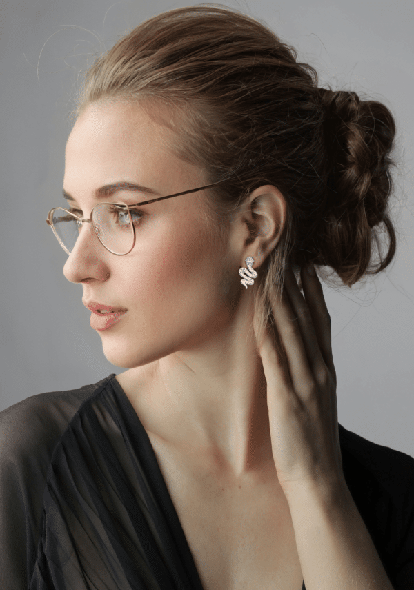 Serpent Stud Earring – 5A Cubic Zirconia, Rhodium-Plated Luxury Jewelry Snake