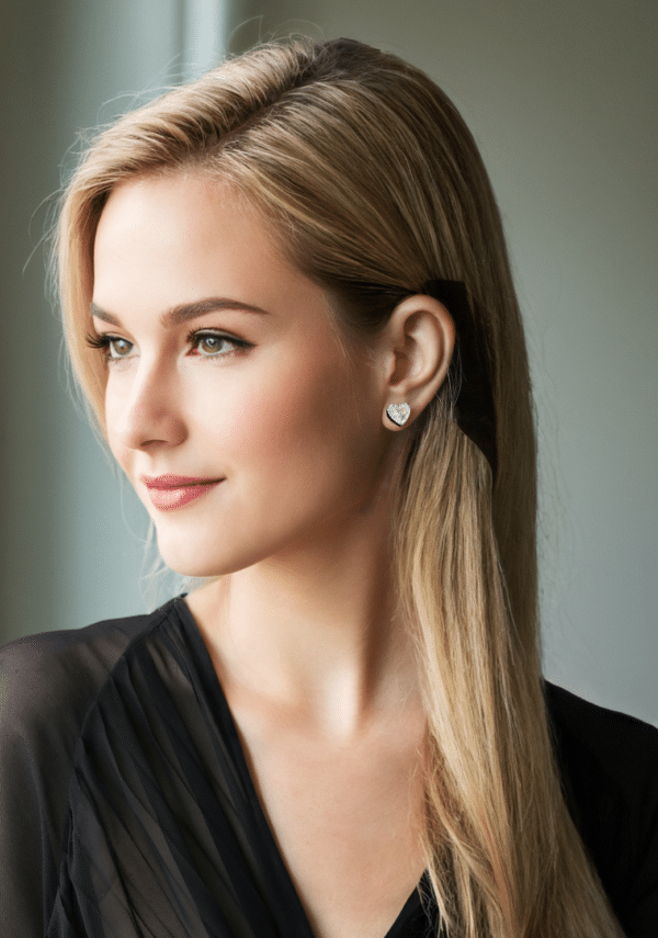 Dazzling Heart-Shaped Sterling Silver Stud Earrings with Sparkling Zircon Stones - Image 2