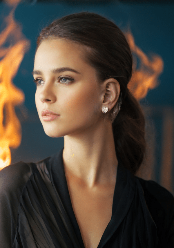 925 Sterling Silver Earrings with Heart-shaped Studs, Encrusted with Zircon Stones - Image 2
