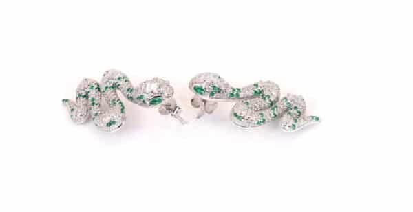925 Sterling Silver Snake Stud Earrings with Enchanting Green Emerald  Eyes and Sparkling Zircon