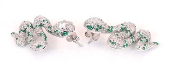 925 Sterling Silver Snake Stud Earrings with Enchanting Green Emerald  Eyes and Sparkling Zircon - Image 6