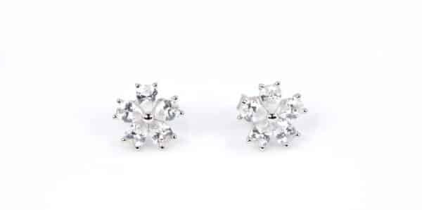925 Sterling Silver Floral Cubic Zirconia Stud Earrings