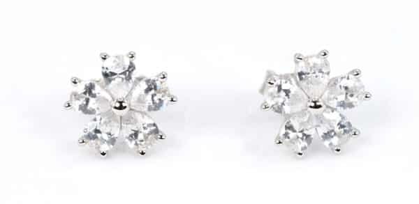 925 Sterling Silver Floral Cubic Zirconia Stud Earrings - Image 3