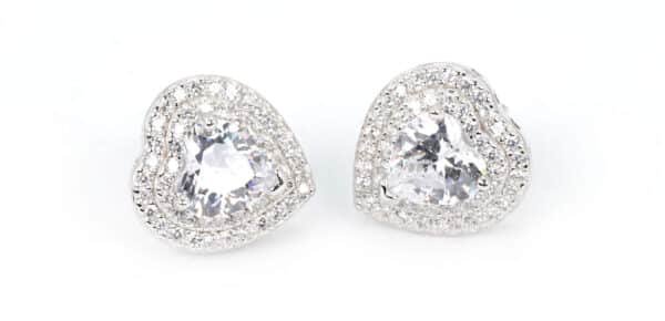 925 Sterling Silver Heart-Shaped Stud Earrings with Layered Zircon Sparkle - Image 2