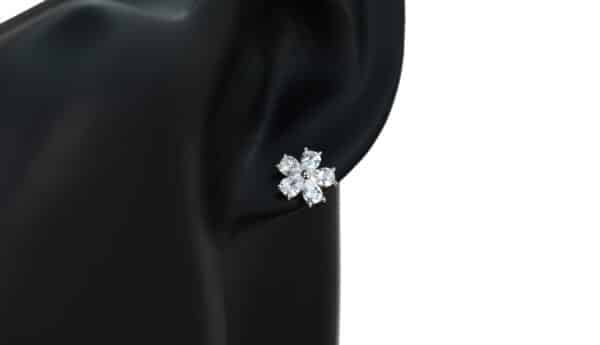 925 Sterling Silver Floral Cubic Zirconia Stud Earrings - Image 4
