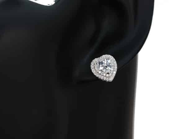925 Sterling Silver Heart-Shaped Stud Earrings with Layered Zircon Sparkle - Image 3