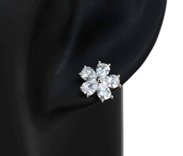 925 Sterling Silver Floral Cubic Zirconia Stud Earrings - Image 5