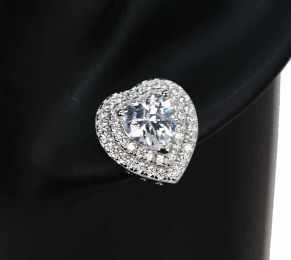 925 Sterling Silver Heart-Shaped Stud Earrings with Layered Zircon Sparkle - Image 4