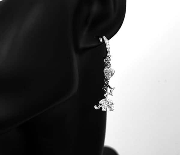 Sterling Silver Elephant & Star Charm Dangle Earrings - Image 3